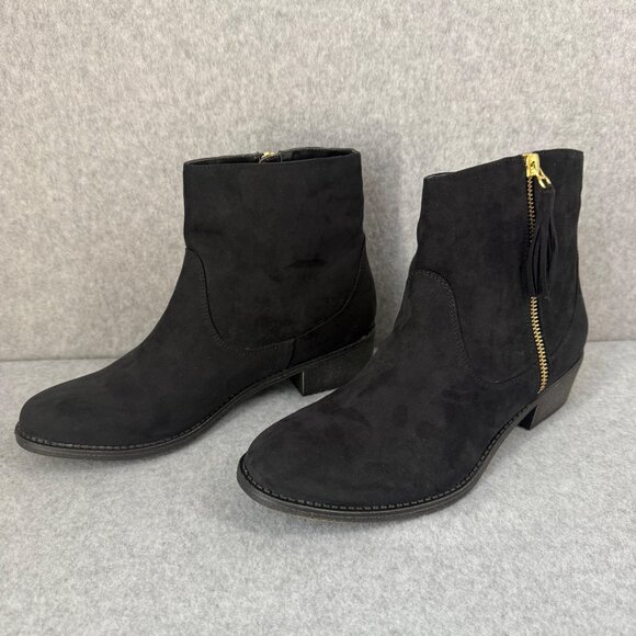 Diba Womens Size 7.5 Black Ankle Boots Booties Gold Side Zipper Low Heel NEW - Picture 14 of 16